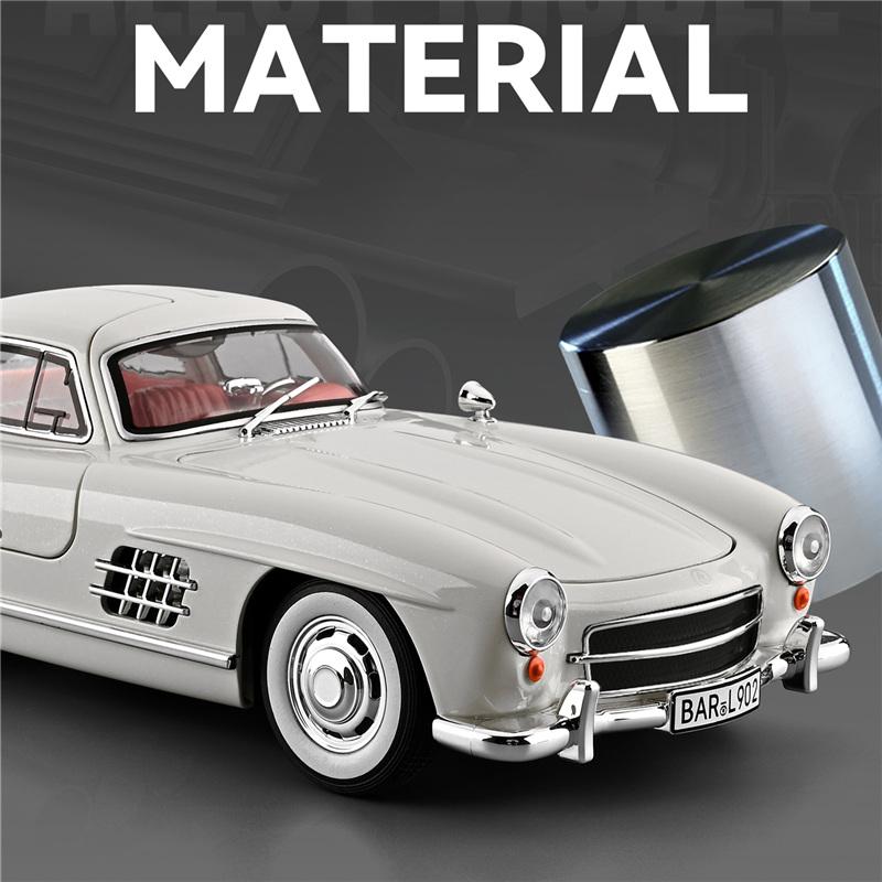 1/18 Benz 300SL Legering Klassisk Sportsbil Modell Støpte Metall Retro Gamle Kjøretøy Bilmodell Høy Simulering Lyd Lys Leker for Barn Gave
