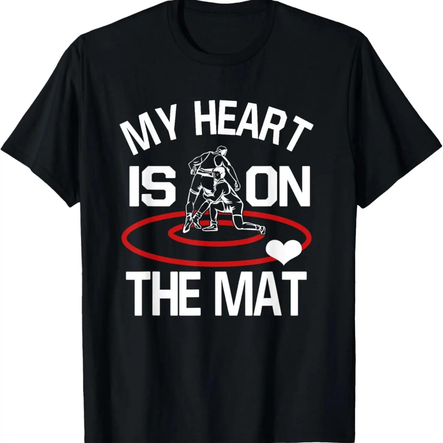 

Funny Wrestler My Heart Is On The Mat Wrestling Mom T-Shirt S чорний