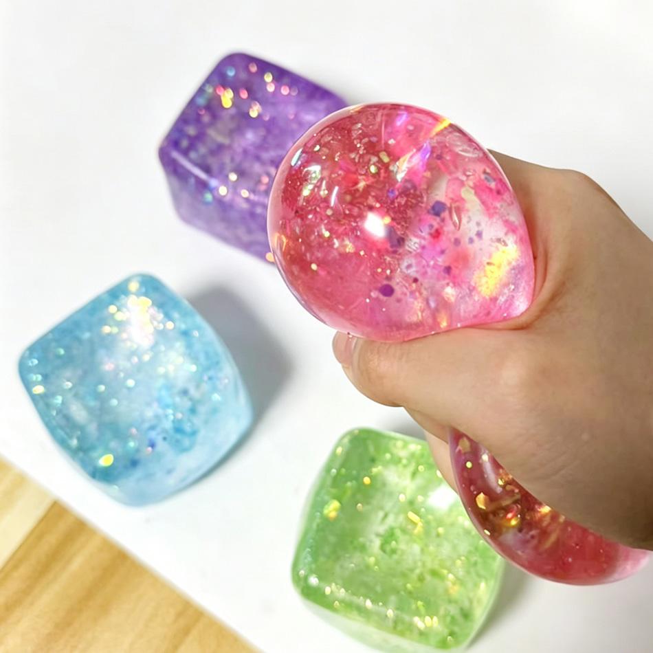 Glitter Maltose Cube Stress Squeeze Toy Decompression Vent Ice Cube Anti Stress Slow Rebound Polar Light Colorful Squeeze TPRToy