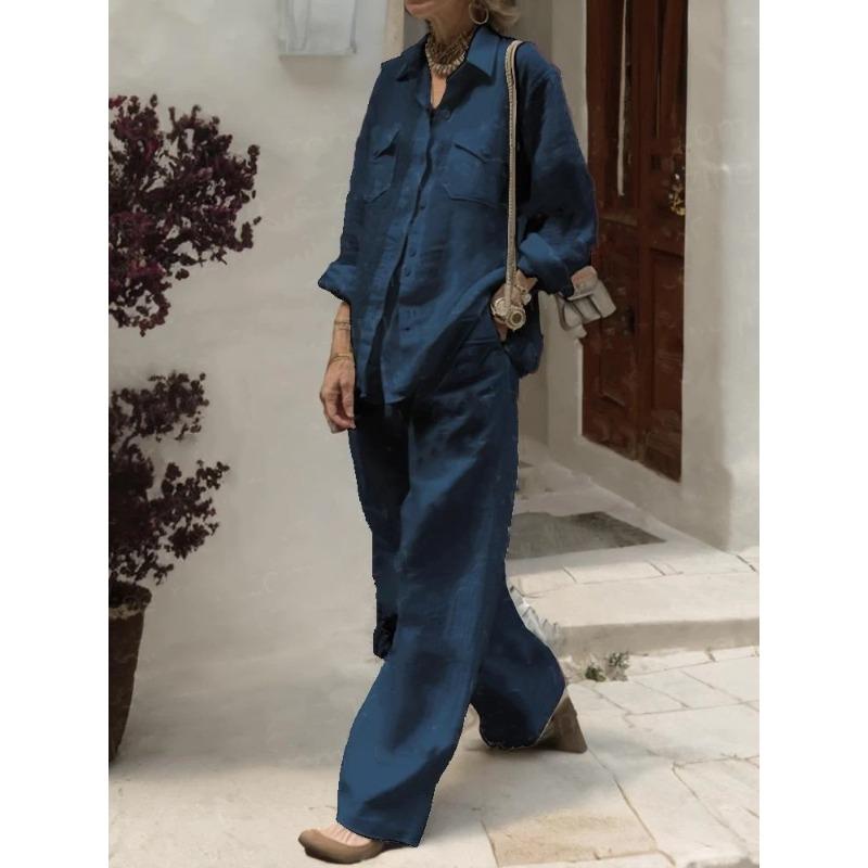 Damenmode, lässig, Frühling und Herbst, einfarbig, langärmelig, POLO-Ausschnitt, Hose, Hosenanzüge