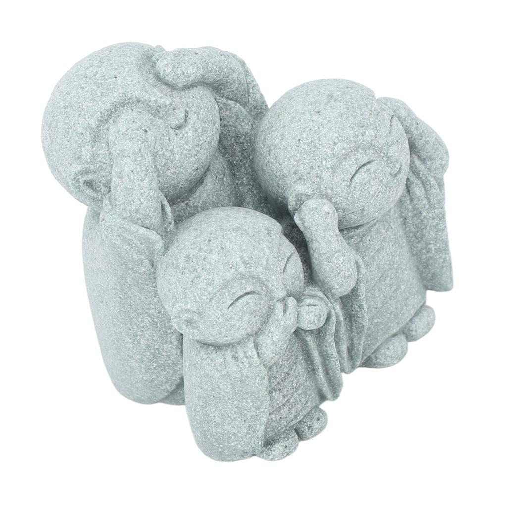 Monk Buddha Statue Chinese Green Sandstone Cute Buddha Figurine 3 Little Monks Ornament for Fish Aquarium Home Garden Decoration