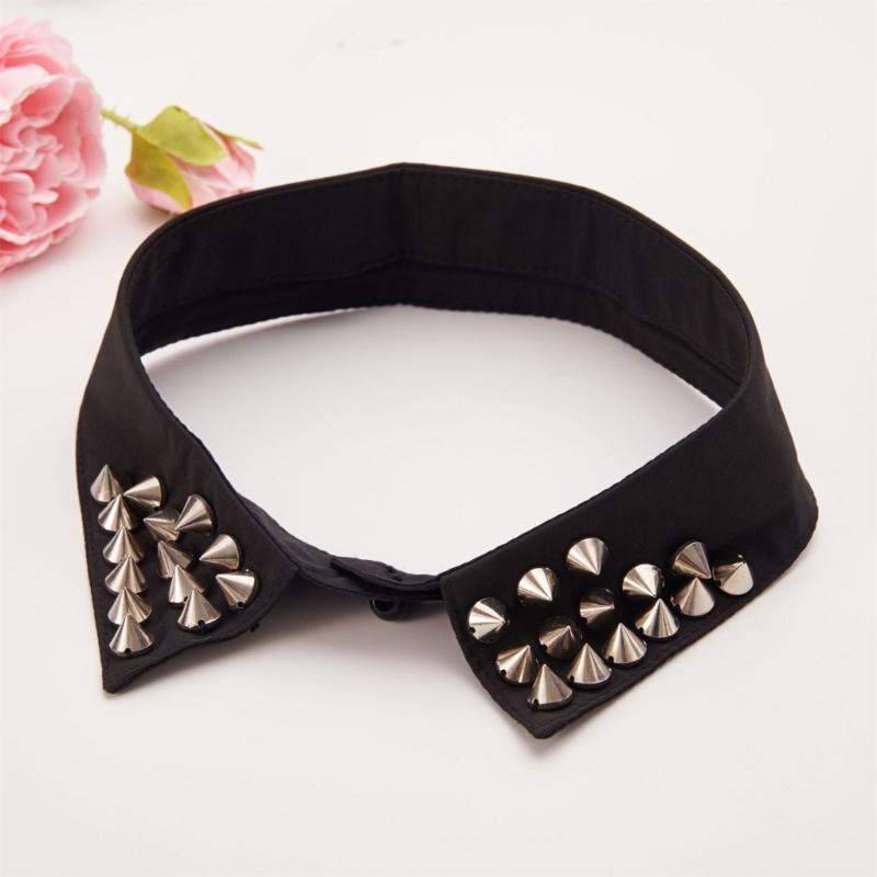 Metal Studded False Collar for Women Girl Detachable Collar Lapel Blouse Top Clothing Accessory Casual Decorative Collar
