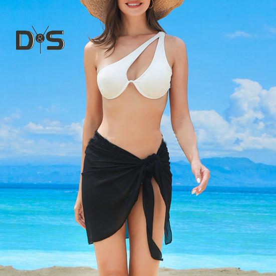 Women Beach Skirt Lace-up Solid Color See-through Thin Quick-Drying Flowy Skirt Sun Protection Bikini Cover Up