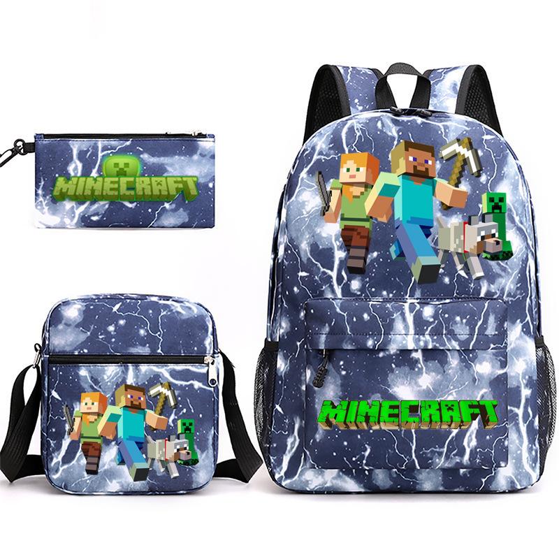 Large Capacity Schoolbag with Shoulder Strap; Student Three-piece Pencil Case Set
