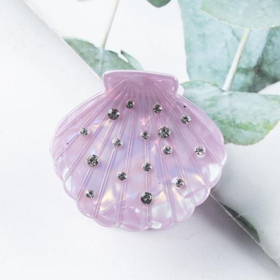 Hair Claw Shell Shape Rhinestones Inlaid Hair Clip Anti-slip Teeth Strong Grip Acrylic Small Hair Clip Styling Hair Accessory
