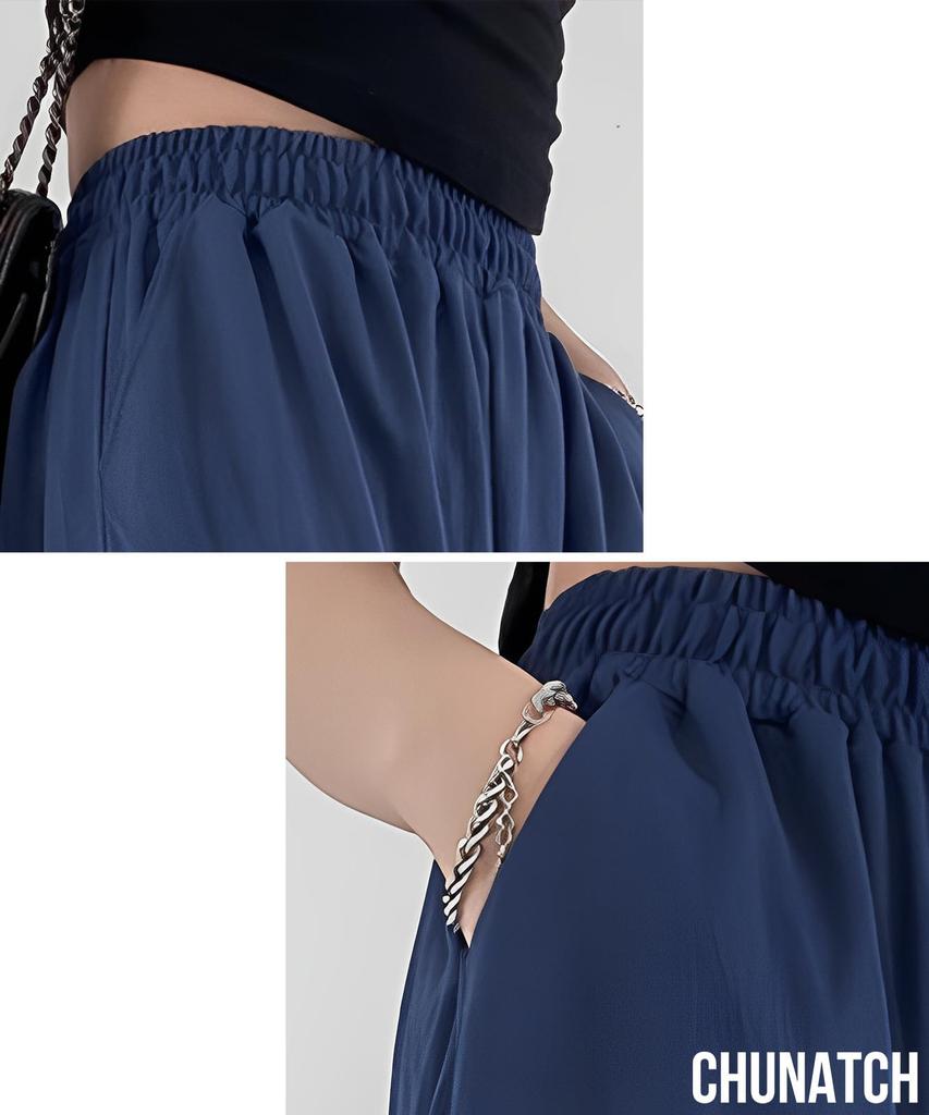 Široké kalhoty pro pohodlné široké elastické zúžené volné zeštíhlující pokoj dlouhé vše snadné pohybovat rozšířené [Tunatch] ženy, volné, dlouhé, kalhoty, spodky, ležérní,