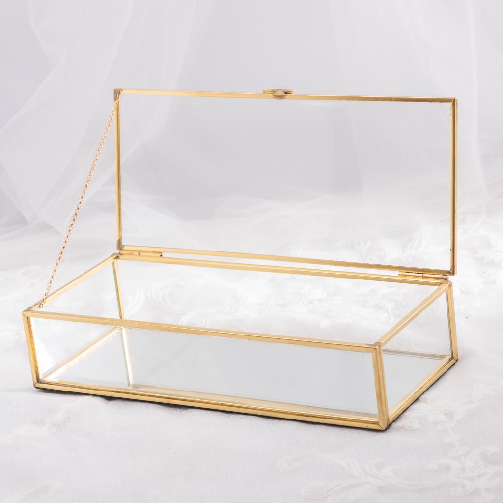 Nordic Retro Golden Trim Geometry Jewelry Trinket Glass Box Case with Cover