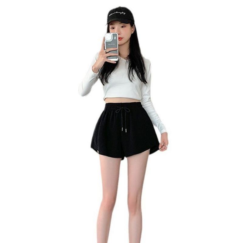 Loose Flesh-shielding Thin Casual Wide-leg Pants Women Thin Wear High-waisted Drawstring Sports Shorts