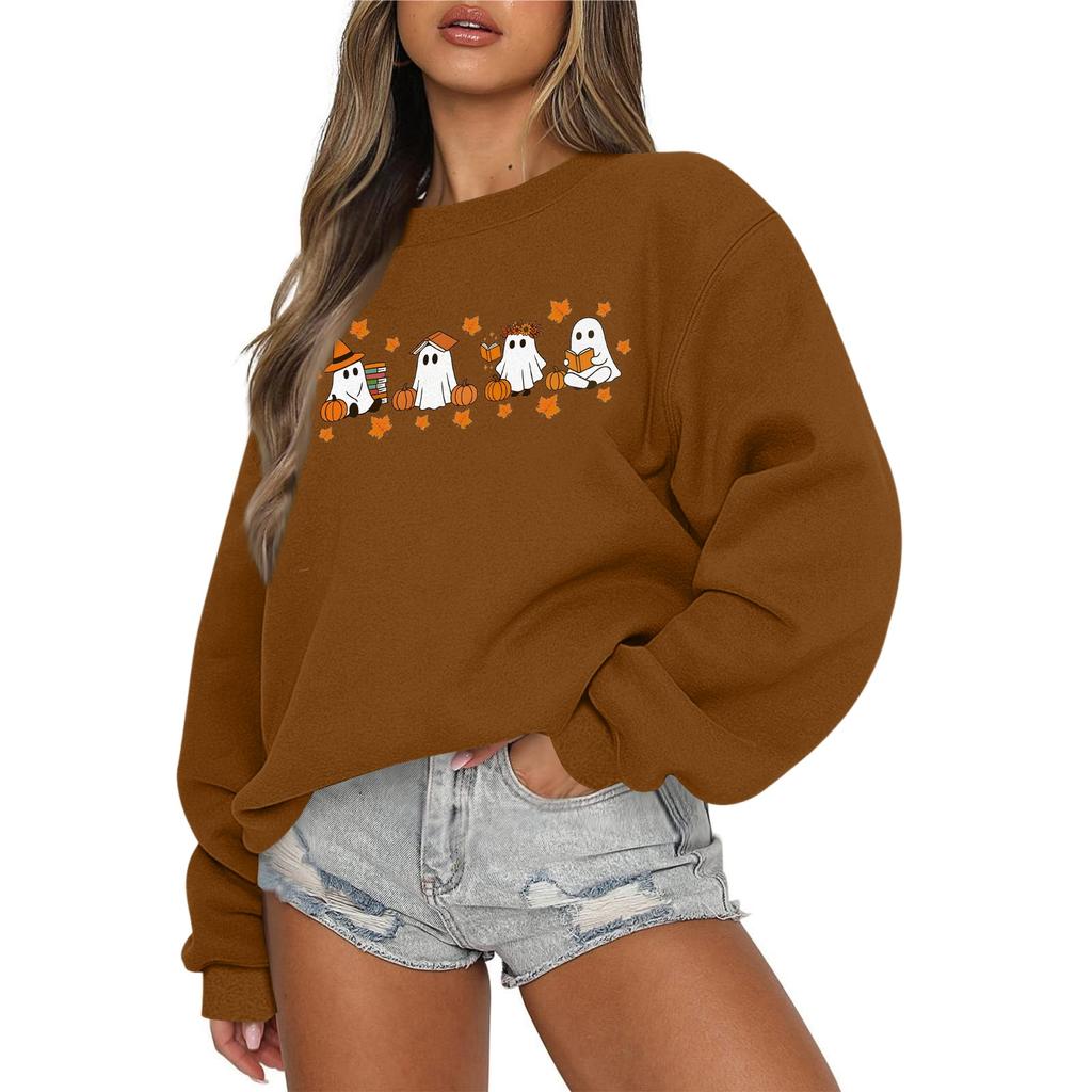 Women's Casual Fashion Round Neck Long Sleeve Halloween Printed Sweatshirt