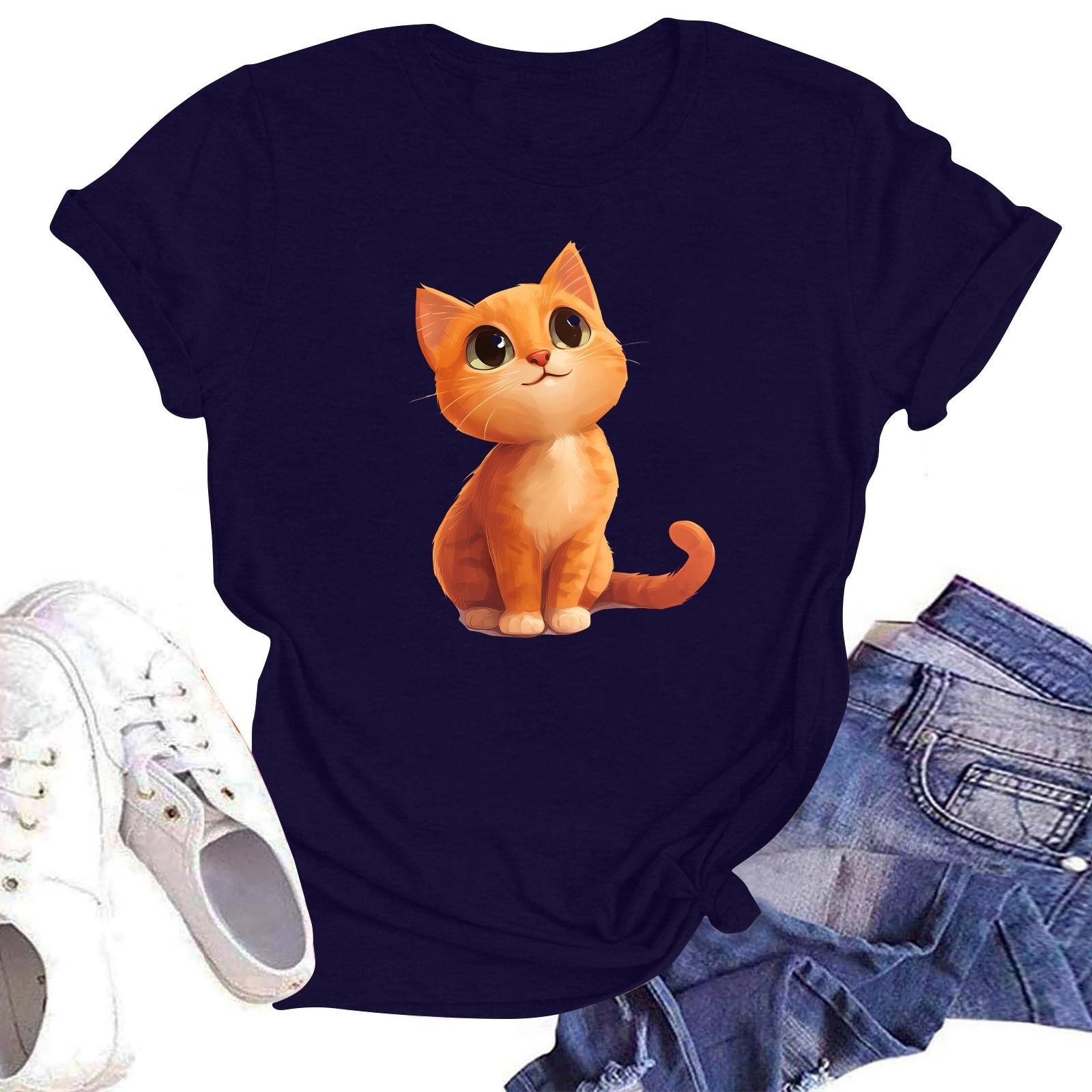 

Женская модная футболка с круглым вырезом и коротким рукавом, пуловер XXL тёмно-синий