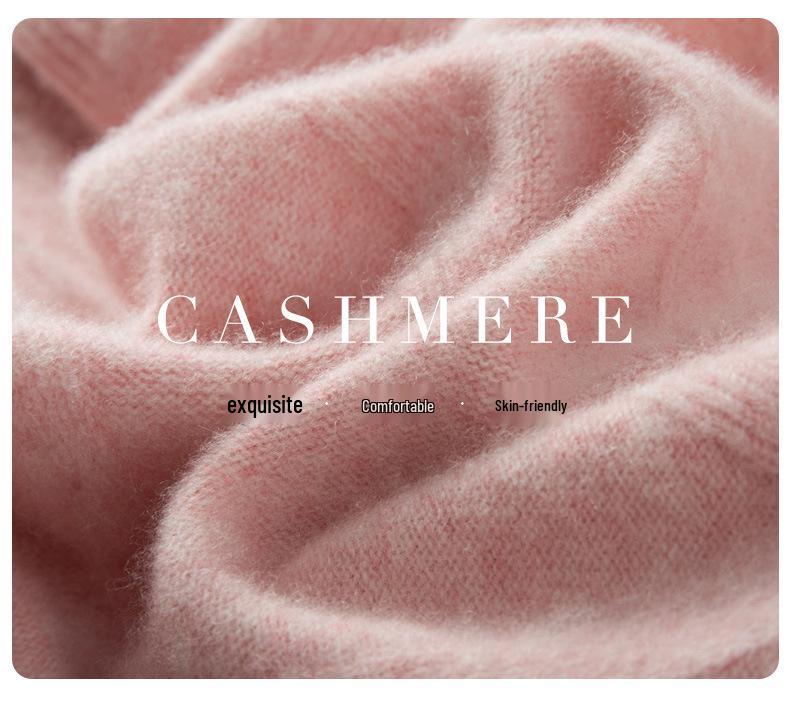 Women's Double-Strand High-Neck Cashmere Sweater - Autumn/Winter Loose Knit Pullover Base Layer