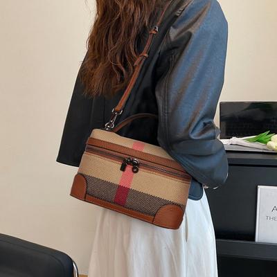 Hochwertiges Canvas mit Rindsleder, neues Temperament, vielseitige tragbare Make-up-Tasche, Pendler- und Freizeittasche für Damen