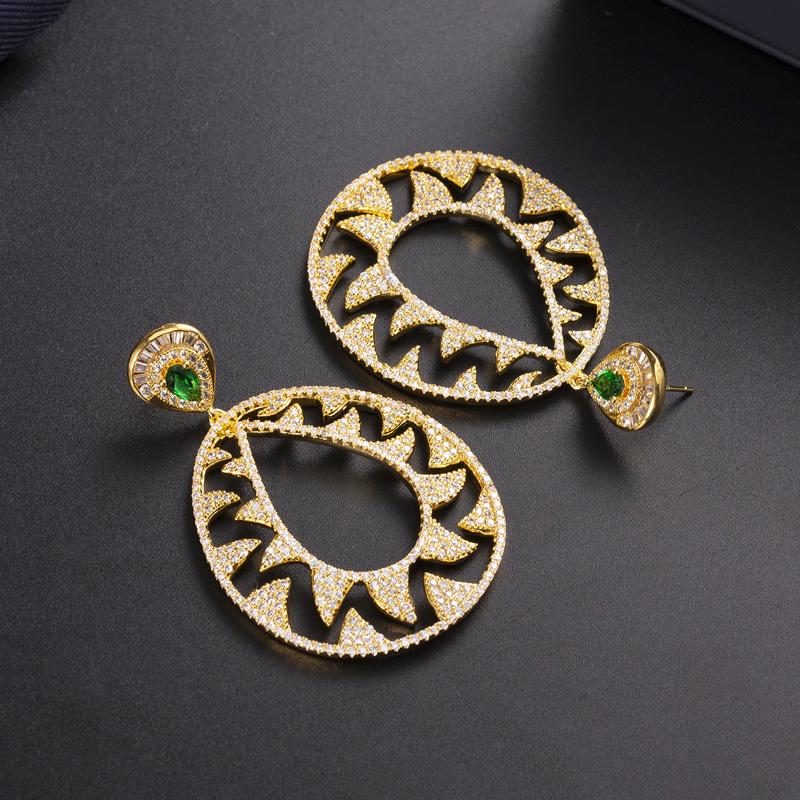 WWJ Luxury Hollow Out Design Round Dangle Earrings Zirconia Women Wedding Party Jewelry