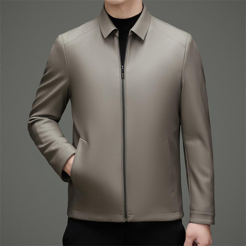 Autumn and winter new Haining clothes men's business casual simple sheepskin jacket dad lapel leather jacket