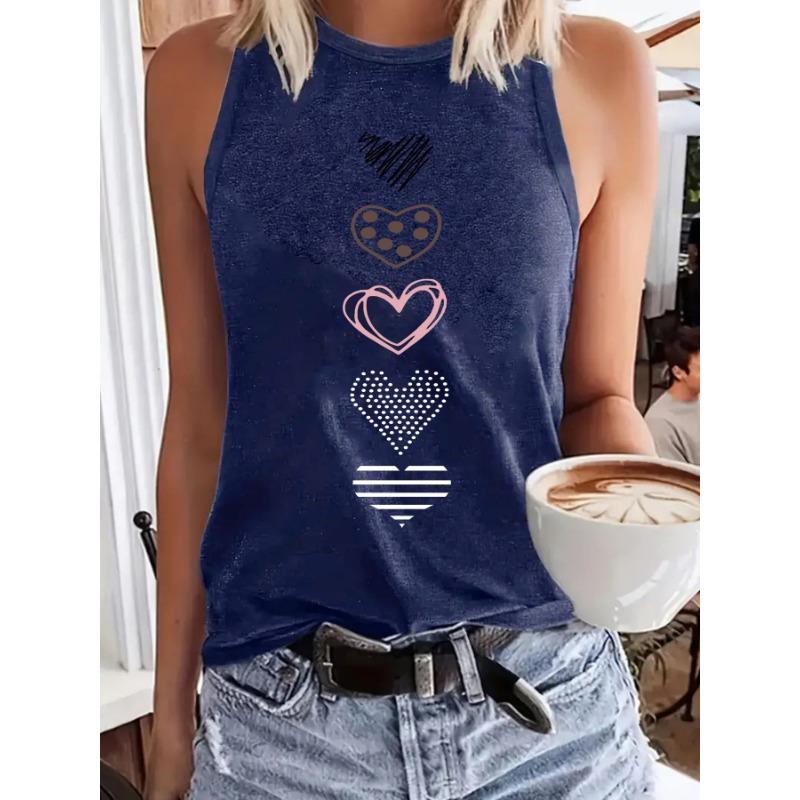 Heart-shaped Printed Sleeveless Top T-shirt with A Round Neck Pullover Vest