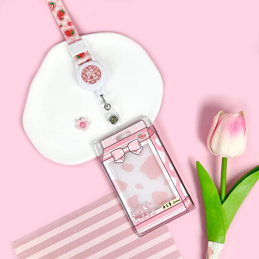 Student Fun Transparent Card Covers Spring Rope Cartoon Meal Card Case Game Cards Protection Covers Lanyard Credit Card Holder