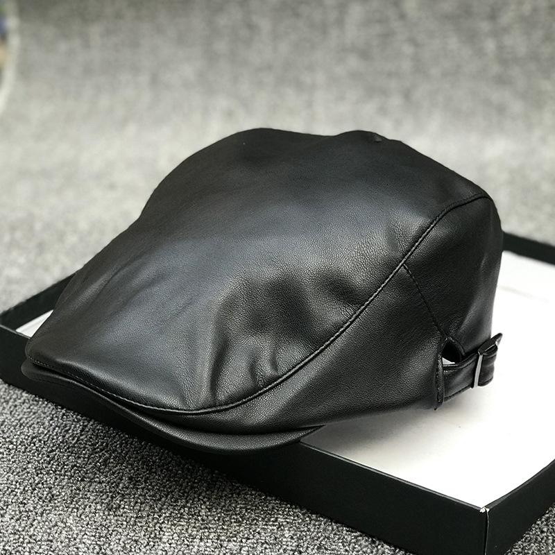 

Temperament Soft Leather Red Cap Women S Spring Beret Pu Forward Hat Travel Versatile Trend Hat Adjustable 55-59cm чорний