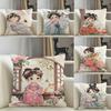 Eastern Aesthetics China Costume Girl 1 Pillow Case Natural Linen Pillow Case Double-Sided Decor Sofa Pillowcase Home Decor