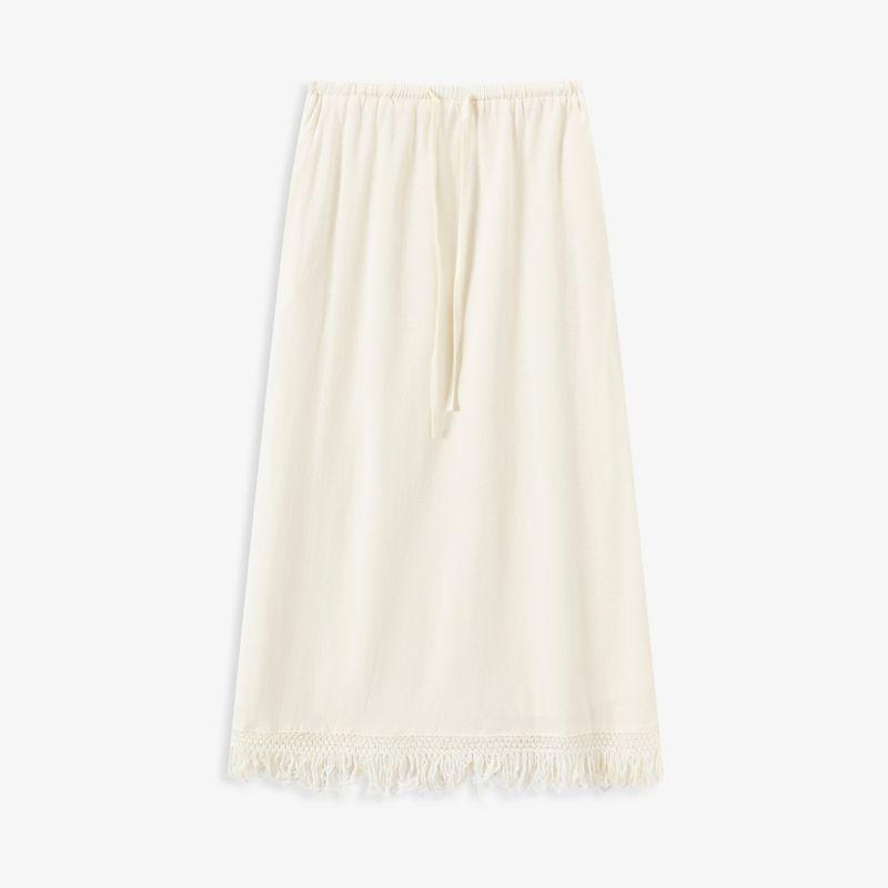 

Aozhi Bohemian Woven Tassel Set Women Loose Short sleeve T-shirt + A- line Long Skirt Two-piece Set SW Apricot overskirt M