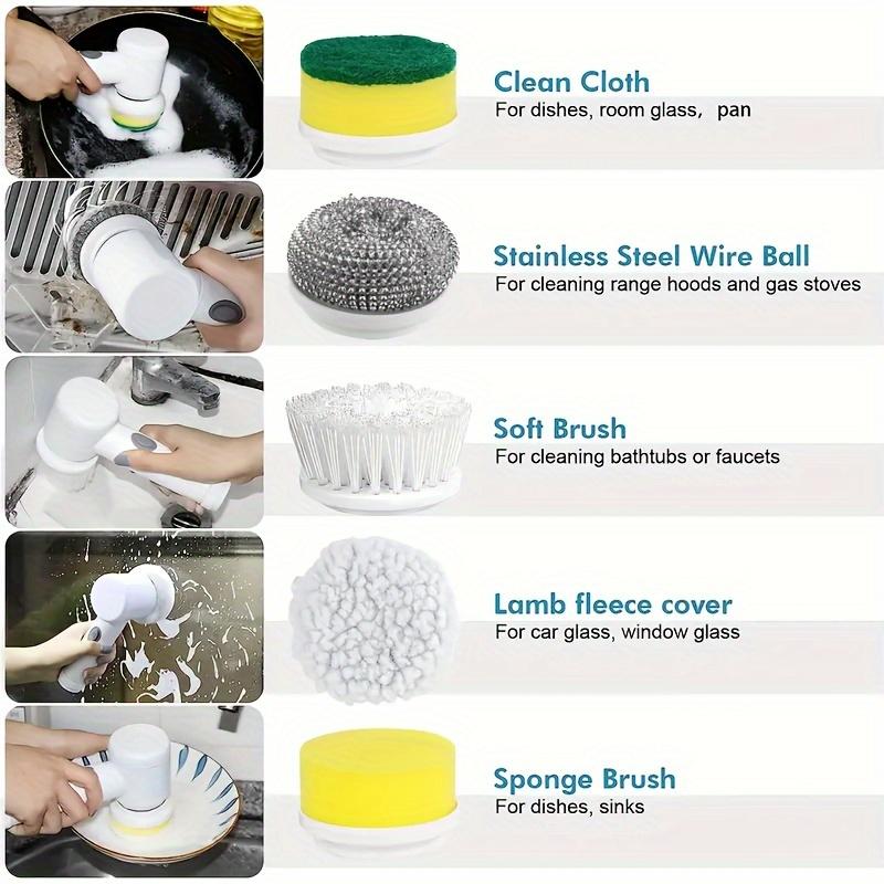 [USB Rechargeable]5-in-1 Rechargeable Electric Cleaning Brush Set with USB Charging, Multi-Purpose Handheld Brush Tool Kit for Bathroom, Kitchen