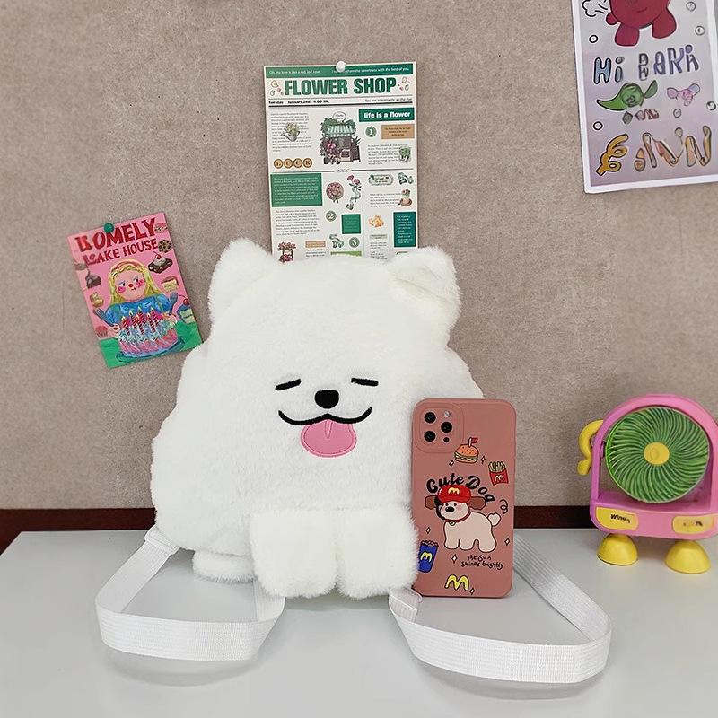 Xuanxuan's Samoyed Plush Backpack: Large Capacity, Cute and Sweet White Pillow Doll Design
