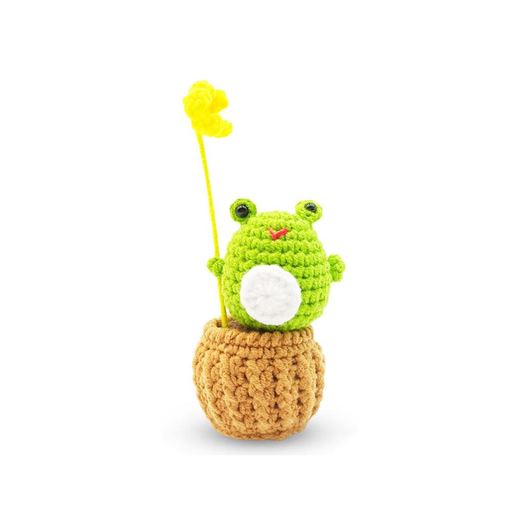 

Creative Handmade Knitted Frog Chick Potted Plants Ornament Home Decoration Crochet Animal Potted Christams Party Room Decor