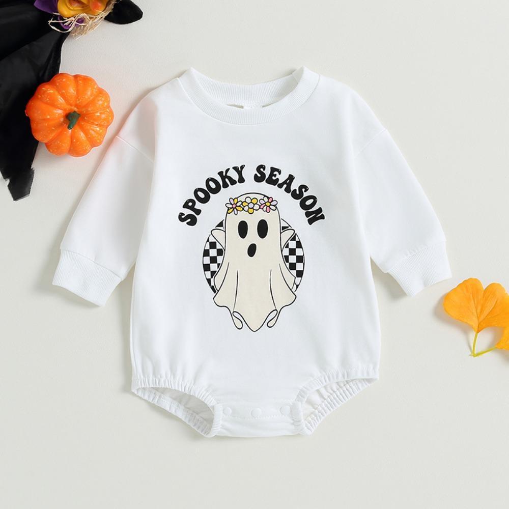 Herbst Baby Jungen Mädchen Halloween Strampler Kleidung Geist Brief Drucken Lange Hülse O-ansatz Sweatshirts Overalls