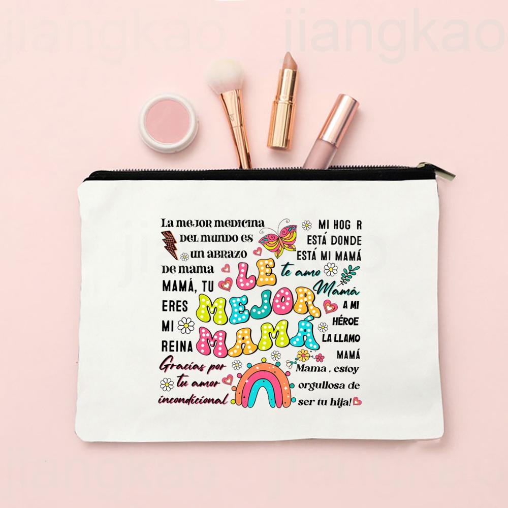 Spanish Printed Makeup Bag Travel Neceser Toiletries Storage Bag Female Canvas Cosmetic Bags Birthday Mother's Day Gift for Mom