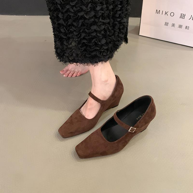 

Shoes Women Flats Square Toe Shallow Mouth Low Heels Dress Summer New Comfortable Retro Mary Janes Retro Woman Shoes Shallow 34 коричневий
