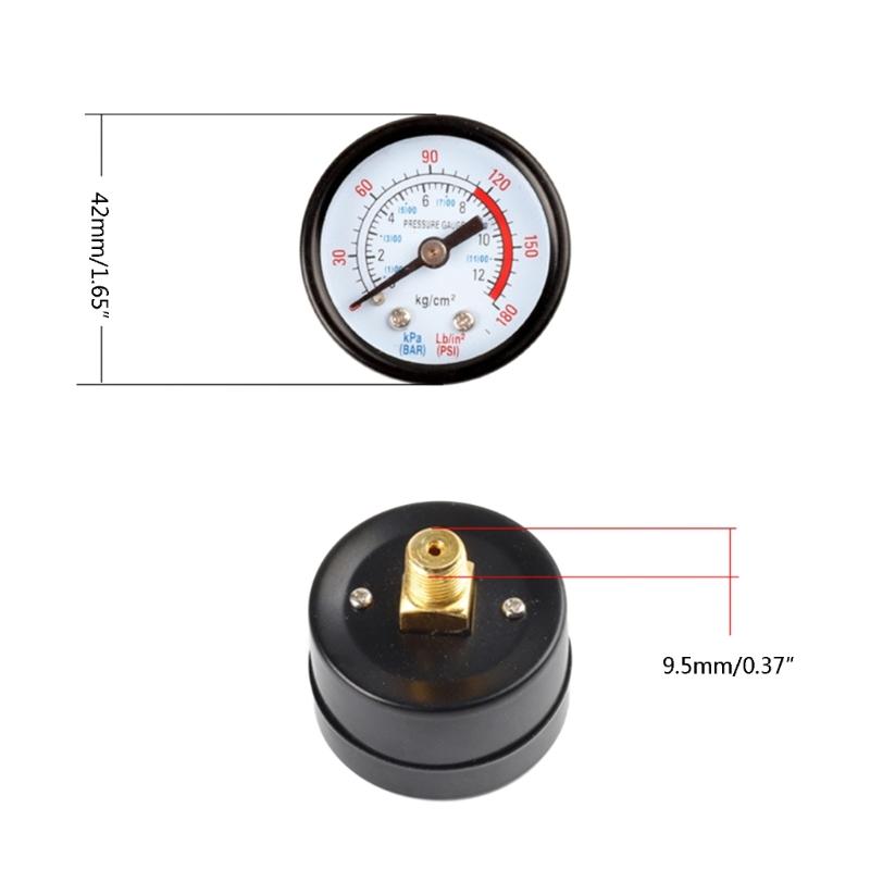 1/8inch/1/4-inch Thread Air Pressure Gauge Dial-Type Male Threaded Round Air Compressor Gauge Ranges 0-180psi 0-12Bar