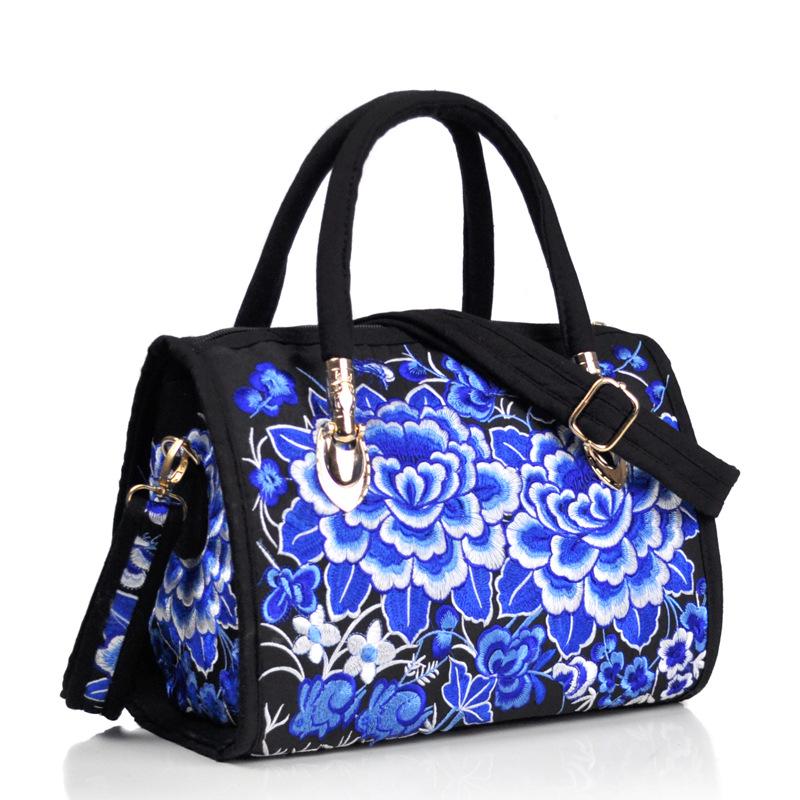 Ethnic Embroidered Drum-Shape Tote & Crossbody Canvas Bag