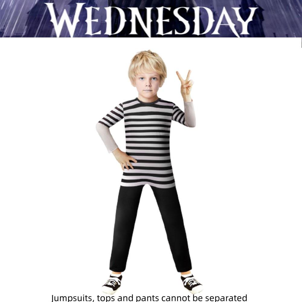 Wednesday Addams Pugsley Addams Jumpsuit Kids Xmas Halloween Theme Party Cosplay
