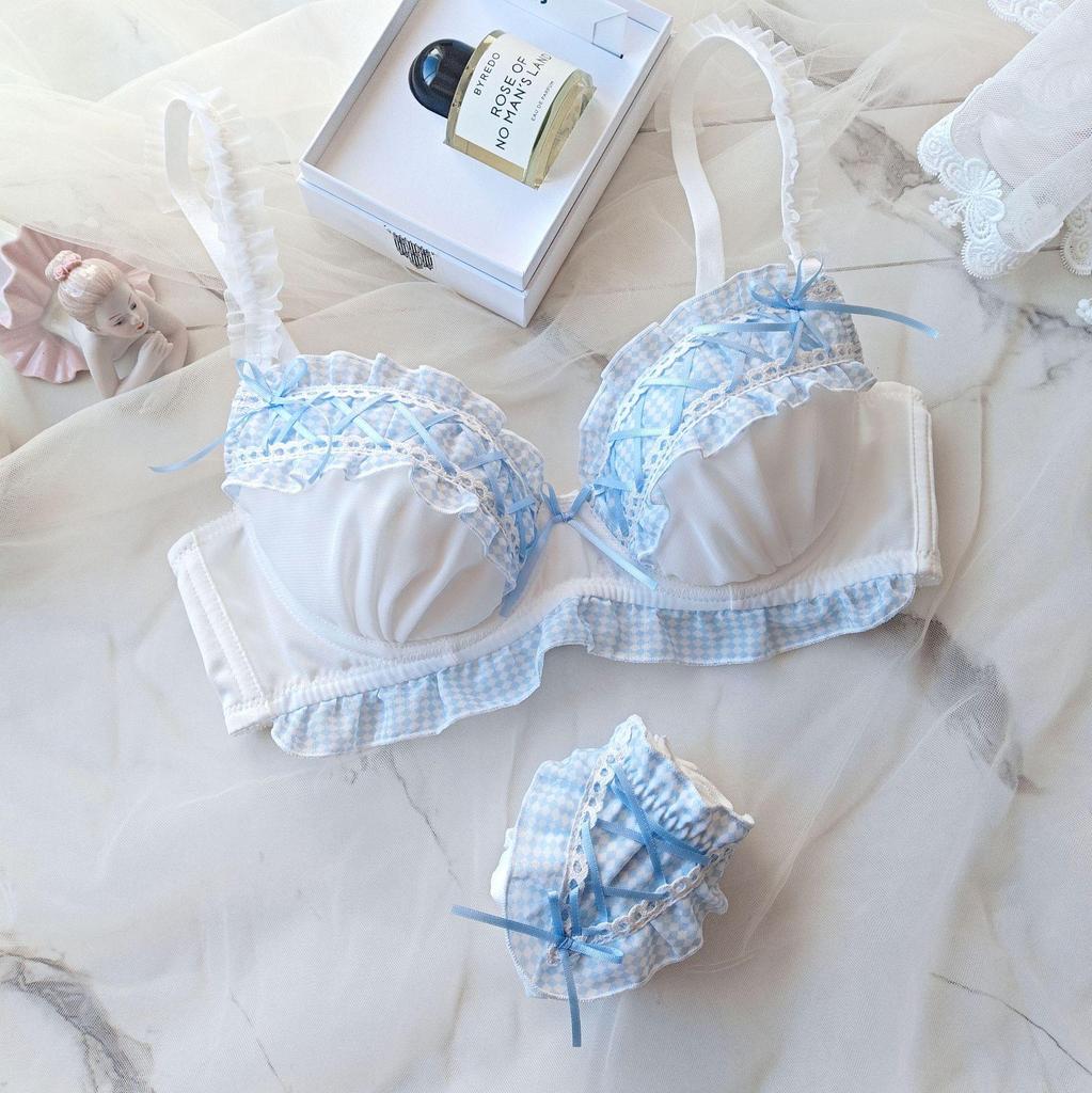 Japoński kratka falbanka push-up komplet bielizny dla młodych dziewcząt