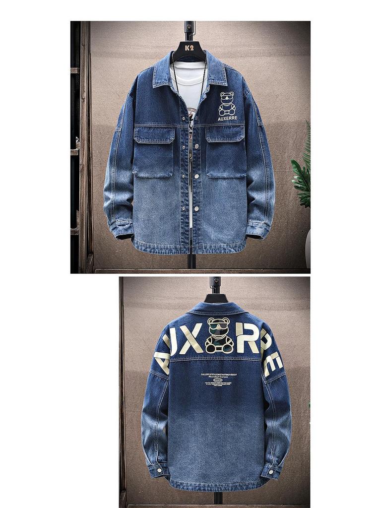 Męska kurtka dżinsowa z gradientem 2022 – Wiosenno-jesienna moda młodzieżowa, casualowy płaszcz z nadrukiem