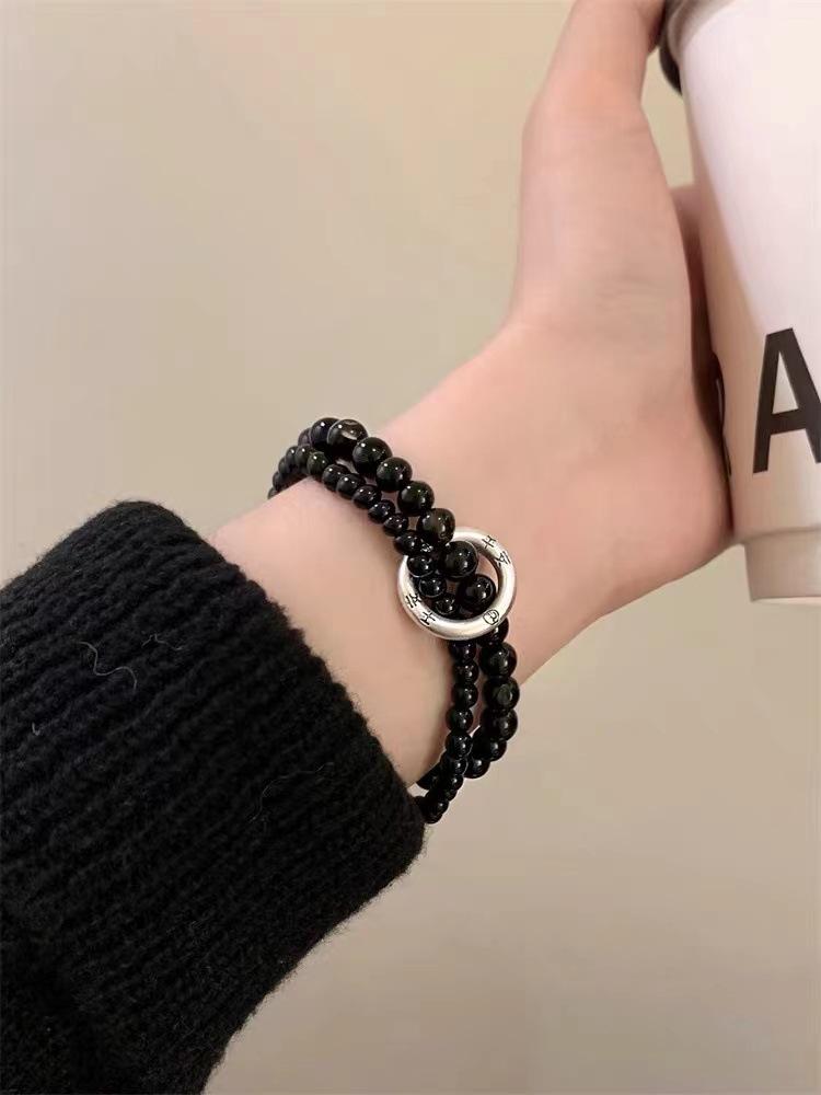 

Черный Элегантный Унисекс Браслет из Бусин Двойное Кольцо Модные Ретро Украшения Художественный