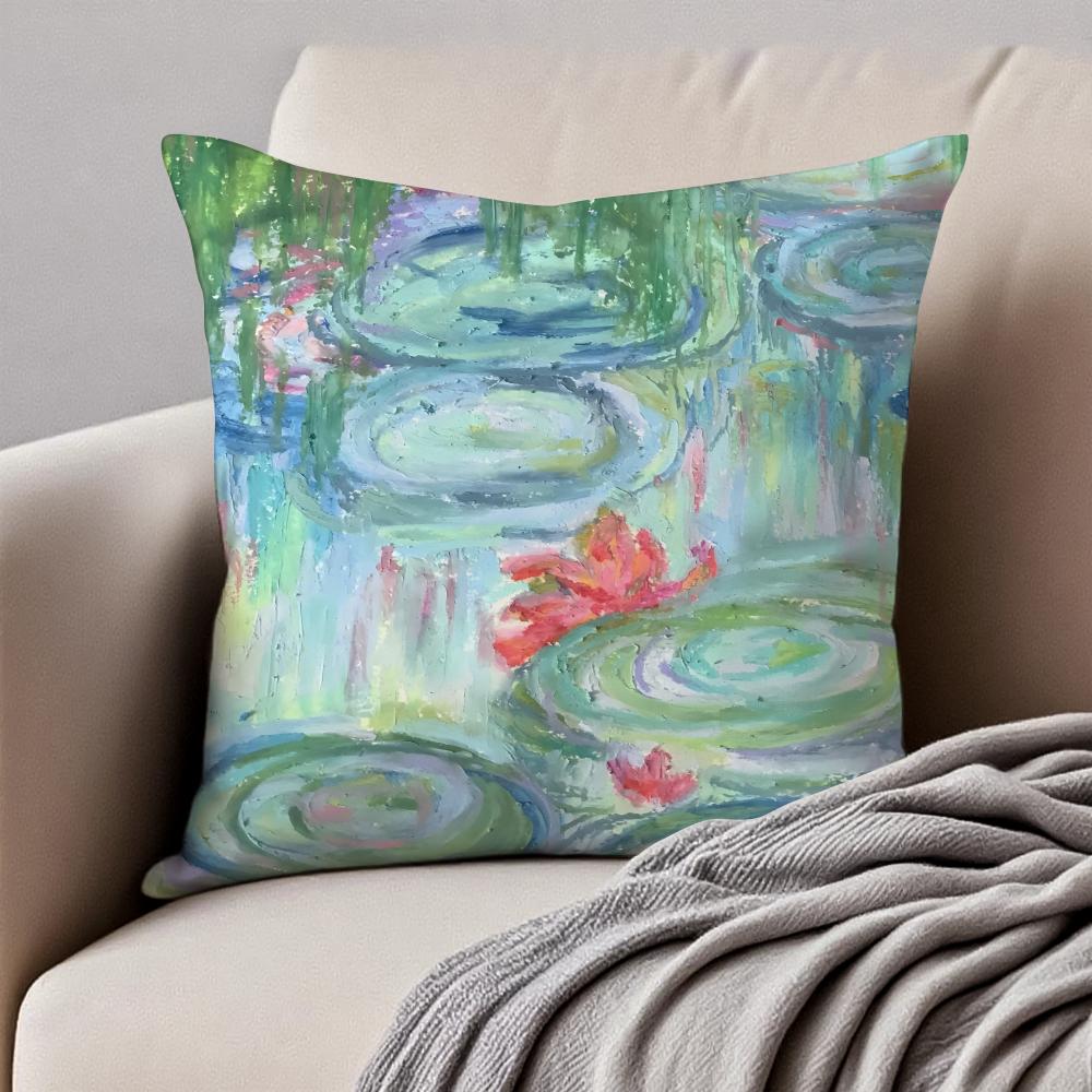 Famous Classic Oil painting Art CClaude Monet Cushion Cover Pillowcase Antidustmite Invisible Zipper Short Plush Sofa Cushion