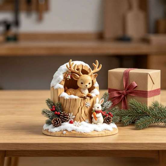 Warm Atmosphere Ornaments Fairy Tale Little Boy and Fox Wooden Figurine, Rustic Desktop Statue, Artistic Carved Decorative Tabletop Figurines