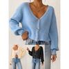 Autumn and Winter New Solid Color Button Cardigan Deep V Short Loose Coat Casual Top