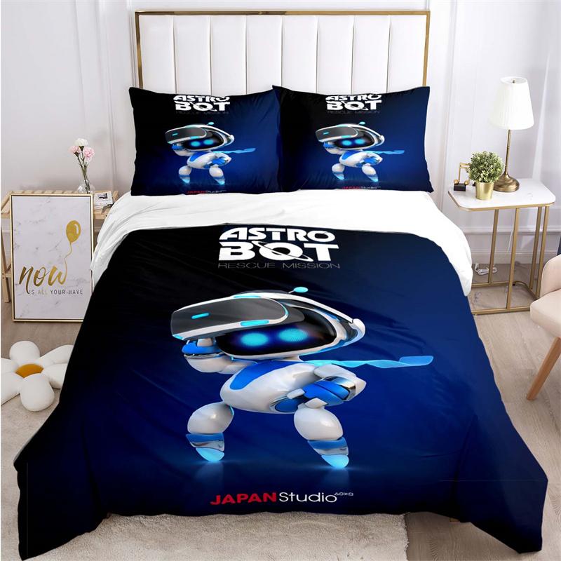 Cartoon White & Blue Robot Duvet Cover Set, Boys Bedroom Soft Gaming Bedding Set(1 * duvet cover + 2 * pillowcase, without core)