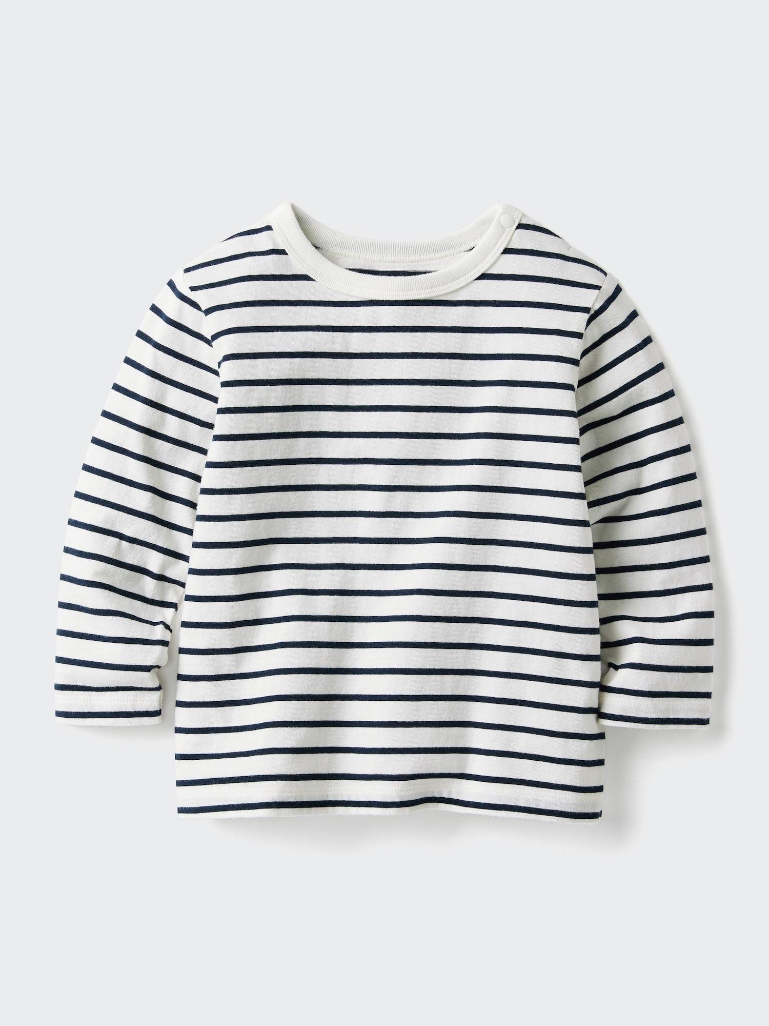 

Uniqlo BT Футболка с круглым вырезом с длинным рукавом в полоску 69 NAVY/BABY 110