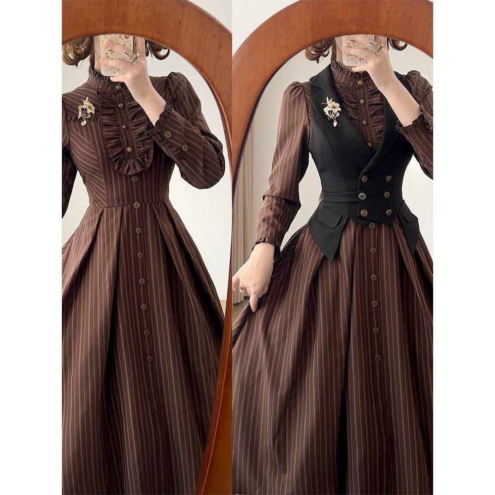 Retro Französischer Stil Sternennacht Taillenbetonierende Weste & Klassisches Kleid Set