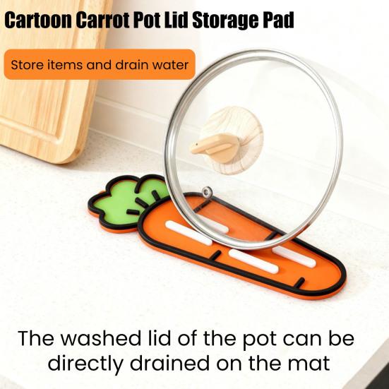 Silicone Pot Lid Storage Mat Carrot Design Anti-Slip Heat Resistant Food-Grade Countertop Drain Mat Kitchen Accessory