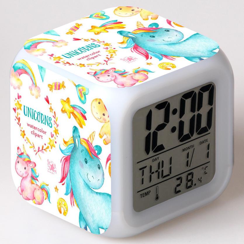 Discoloration Unicorn Alarm Clock Creative Night Light Led Digital Alarm Clocks Student Desk Clock Children's Gifts