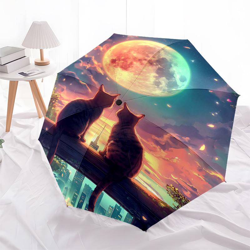 

1pc Meowtholic Outdoor Umbrella - Automatic Opening/Closing, 3-Fold Design, 8-Bone Frame, Perfect Gift for Fans and Travelers, Suitable for Daily Use.