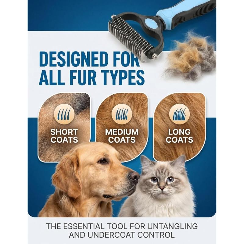 Massage Feature Pet Grooming Tool Deshedding Brush for Dog Cats Double Side Design Hair Remover Comfort Experience Knot Remover