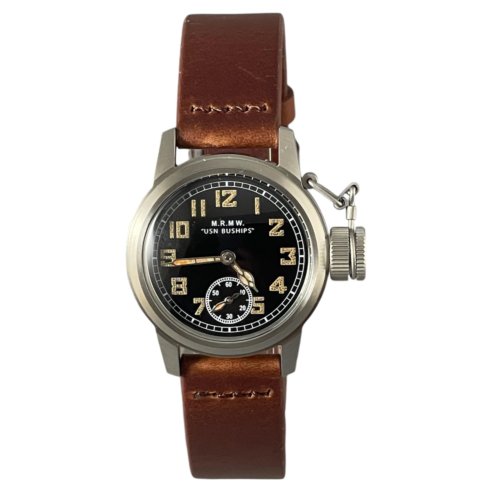 

Военные корабли Маленький коричневый кожаный ремешок M.R.M.W. Мужские часы, Секундная стрелка,