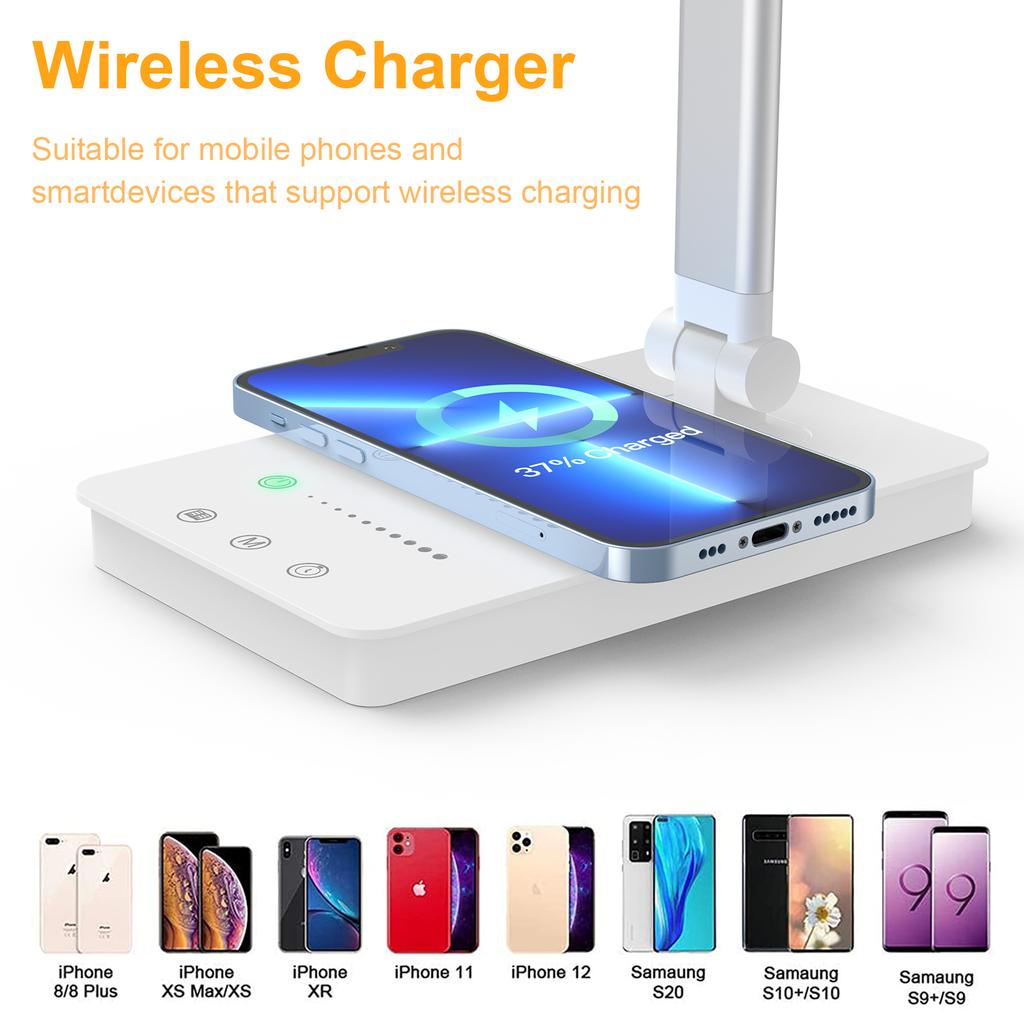 LED Desk Lamp with 10W Wireless Charger  Eye-Caring Table Lamps with 5 Modes 10 Brightness Levels  Touch Control Auto-Off Timer Adjustable Table Lamp