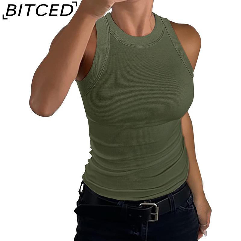 BITCED Summer Women's Ribbed O-1Neck Fitted Tank Top