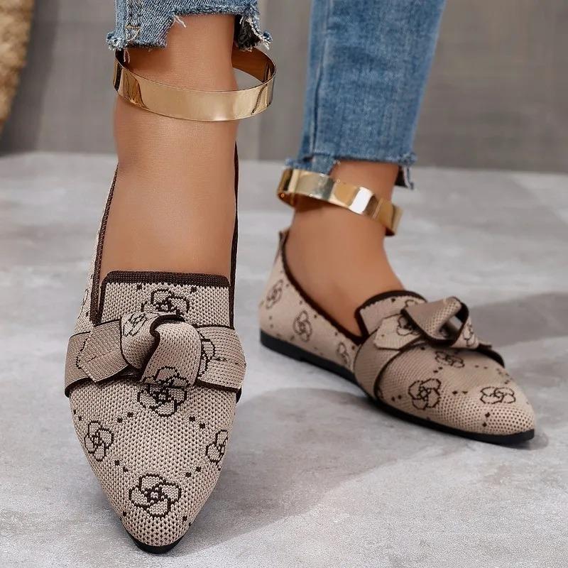 French retro pointed-toe flat shoes 2025, women's knitted soft soles comfortable spring and summer light casual shoes large size