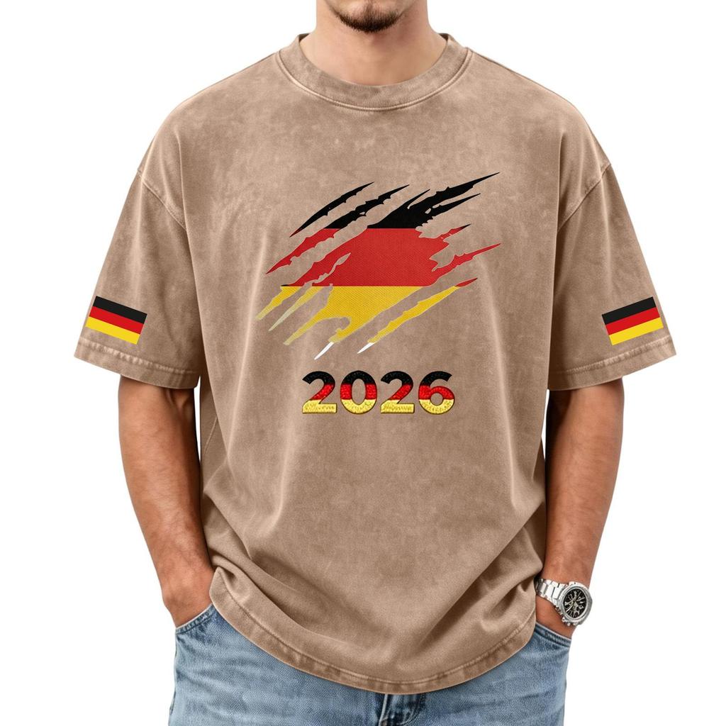 Men's German Football Graphic Print Short Sleeve T-Shirt, Effect Casual Top for Soccer Fans, Comfortable Fit